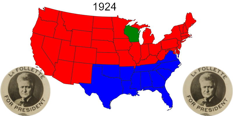 Robert La Follette remporte le Wisconsin tandis que le reste du pays se base sur le modèle habituel Nord Républican/Sud Démocrate